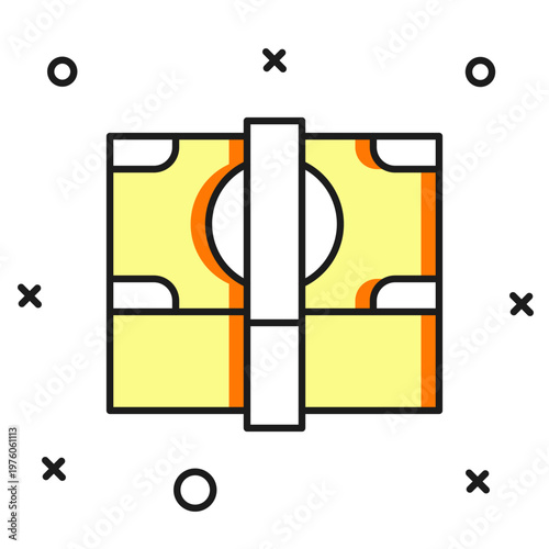 Filled outline Stacks paper money cash icon isolated on white background. Money banknotes stacks. Bill currency. Flat filled outline style with shadow. Vector