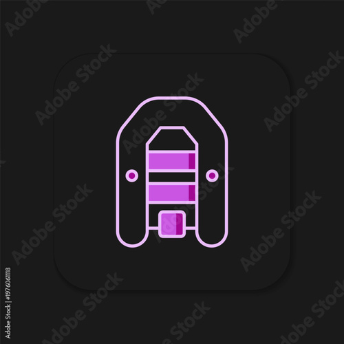 Filled outline Inflatable boat with outboard motor icon isolated on black background. Flat filled outline style with shadow. Vector