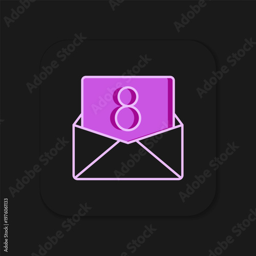 Filled outline Envelope with 8 March icon isolated on black background. Message love. Letter love and romance. International Happy Women Day. Flat filled outline style with shadow. Vector