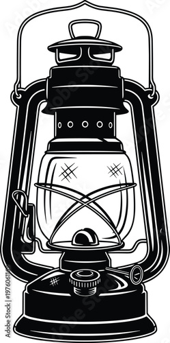 Vintage Hurricane Lantern Vector Illustration Isolated on White Background Classic Oil Lamp Graphic for Camping Adventure and Rustic Outdoor Lighting Design