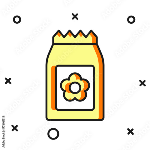 Filled outline Pack full of seeds of a specific plant icon isolated on white background. Flat filled outline style with shadow. Vector