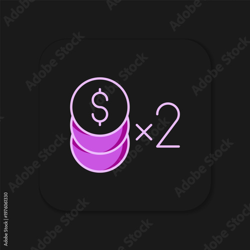 Filled outline Casino chip with dollar symbol icon isolated on black background. Casino gambling. Flat filled outline style with shadow. Vector