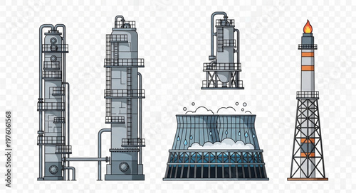 Industrial Plant and Equipment - Distillation Columns and Cooling Tower.