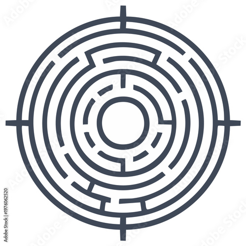 Vector Maze Round Symbol Labyrinth Path, Find a Solution, Strategy Puzzle Design