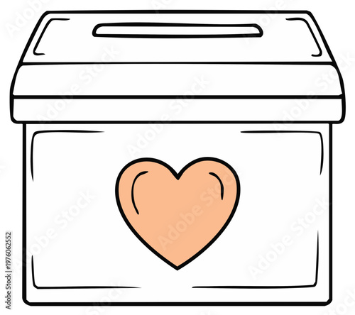 Donation box with heart symbol, charity, giving, generosity, sketch illustration