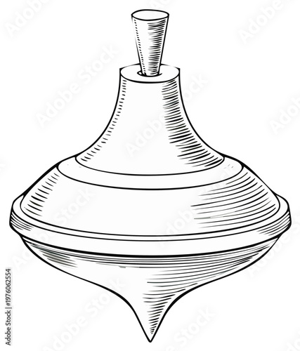 Classic Spinning Top Toy Drawing, Whimsical Nostalgic Play, Childhood Fun
