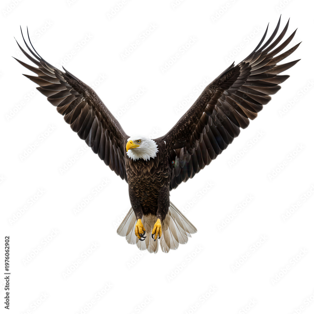 Obraz premium Majestic bald eagle in flight isolated on transparent background