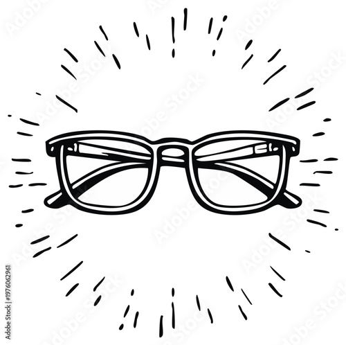 Elegant spectacles highlighted by radiating lines offering vision correction in a modern simple style ideal for promotion