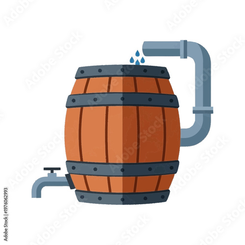 Wooden Barrel with Metal Hoops Tapping vector illustration with refined detail and versatile visual appeal, ideal for product pages, manuals,
