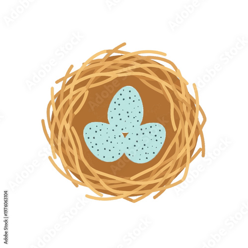 Bird Nest with Three Blue Eggs vector illustration with bold shapes and expressive character, ideal for branding, posters, stickers, and