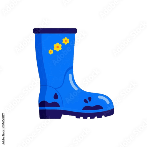 Blue Rubber Rain Boot with Flowers vector illustration with refined detail and versatile visual appeal, ideal for product pages, manuals,