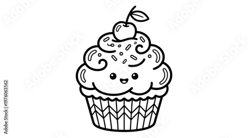 Colorful cartoon cupcake with frosting.