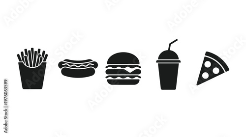 Fast food icons on white background.