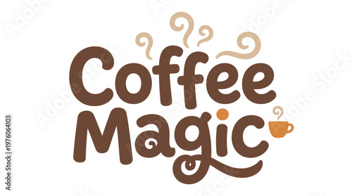 Brown Coffee Magic Text Logo Design.