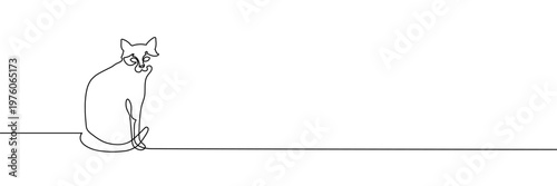 Continuous one line cat drawing art outline illustration draw paw. Cat drawing one line pet animal heart single kitten silhouette simple poster lineart footprint abstract print logo vector veterinary.