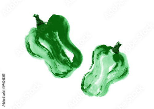 ピーマンの筆手書き和風イラスト素材