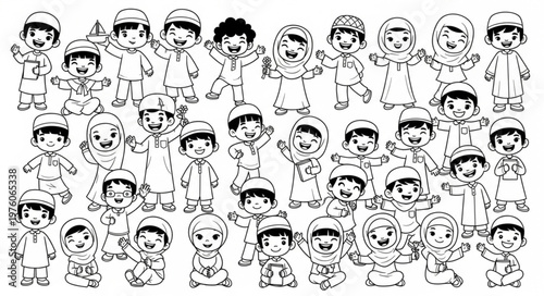 Group of diverse children in traditional attire, joyful and united.