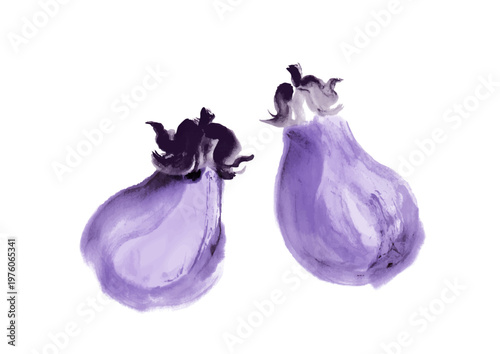 茄子の筆手書き和風イラスト素材