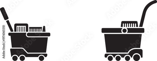 Cleaning cart and mop silhouette against white background