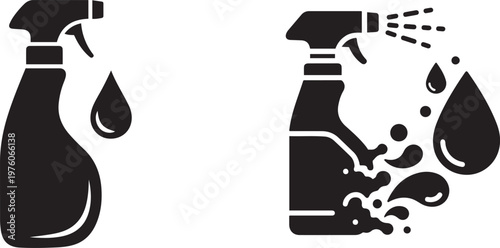 Cleaning spray bottle icon with liquid drop and spray action