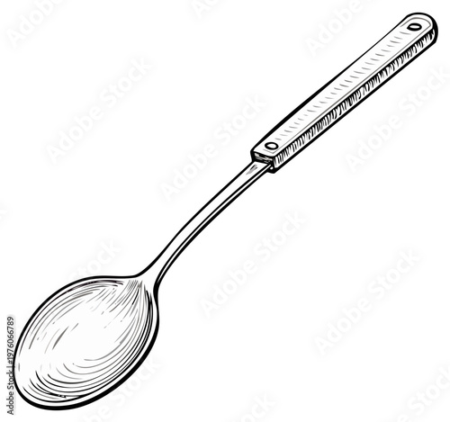 Hand drawn spoon illustration in a vintage black and white engraving or etching style