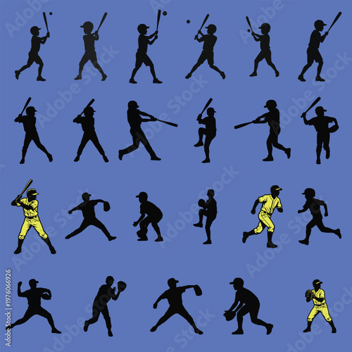 Boys play Baseball action set