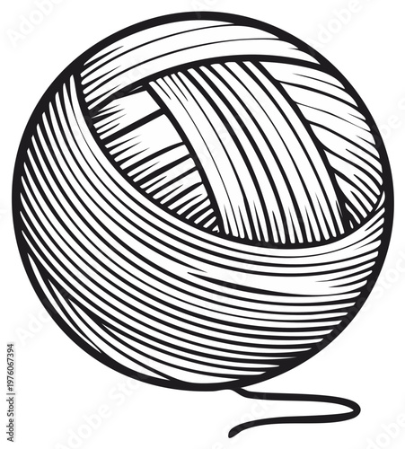 Hand-drawn illustration of a ball of yarn with a loose strand