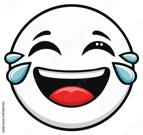 Cartoon Face Laughing Hysterically with Tears of Joy Funny Emoticon Graphic