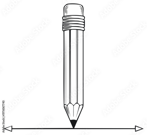 Pencil drawing a line graphic illustration, sketching and writing tools