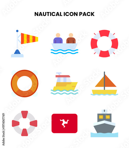 Nautical Flat Collection Icons Pack