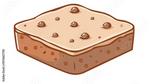 Delicious Brownie Cartoon Illustration with Chocolate Chips on Top Square Treat