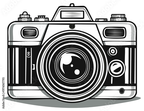 Black and White Vintage Camera Illustration