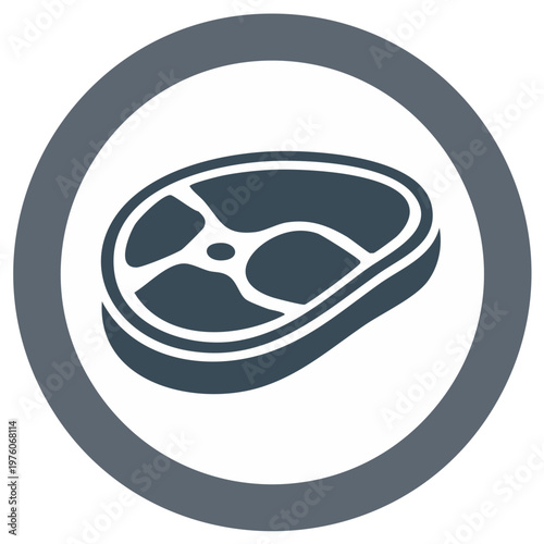 Minimalist gray beef steak icon in a circular frame representing meat and protein
