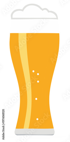 Tall glass of golden ale or pilsner beer with a thick foamy head vector illustration