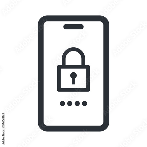 線画の二段階認証アイコン スマートフォンと鍵で安全性を示すベクター素材