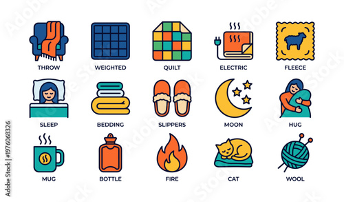 Cozy home essentials: throws, quilts, and comfort items illustrated