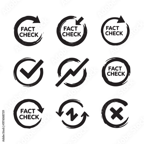 Set of fact check stamp vector icons. collection of grunge fact check symbols. fact check sign or icon