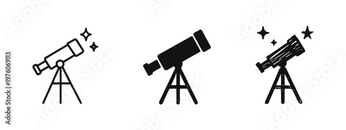 Telescope with Stars Icons - Astronomy, Space Exploration, and Scientific Discovery Equipment Symbol