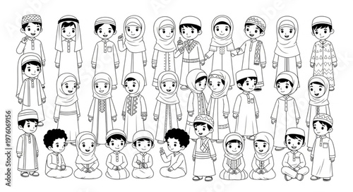 Group of children in traditional attire, a cultural representation.