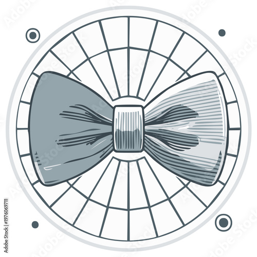 Monochromatic Stylized Bow Tie Emblem with Geometric Globe Grid and Dots