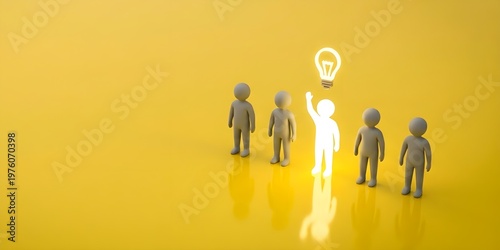 Silhouettes Representing Contrasting Elements Glowing with Light Against Bright Yellow Background in Abstract Composition with Radiance Lighting, Exploring Negative Space