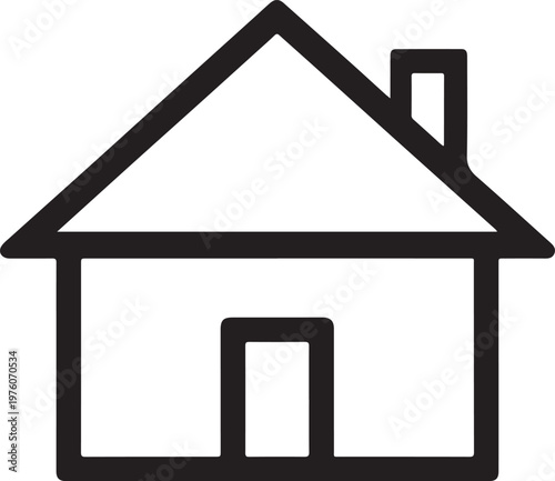 Minimalist Black House Icon Outline with Roof Chimney Doorway