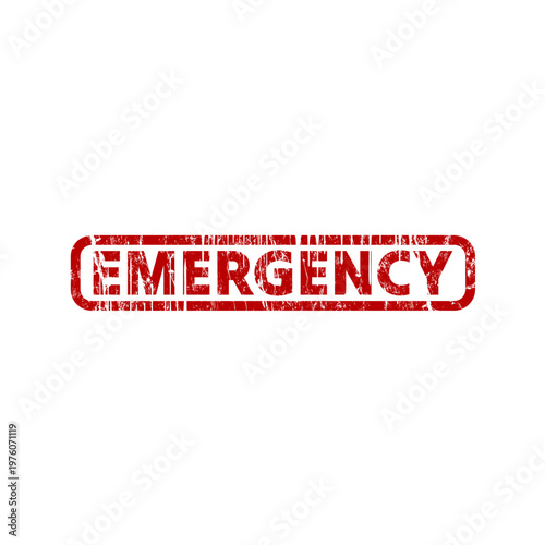 Red emergency word square rubber seal stamp - vector illustration	