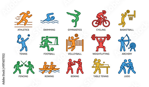 Colorful icons depicting various athletic sports and activities