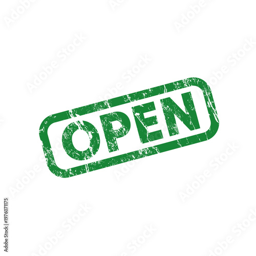 open - rectangular sign with grunge effect, rubber stamp - vector illustration