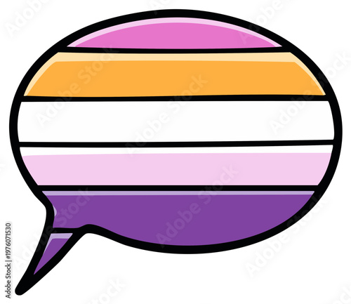 Intersex Pride Flag Inspired Speech Bubble Design with Pink, Orange, White, and Purple Stripes for LGBTQ+ Community Messaging