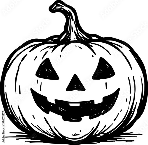 Hand drawn sketch of a spooky jack o lantern with a carved face for Halloween