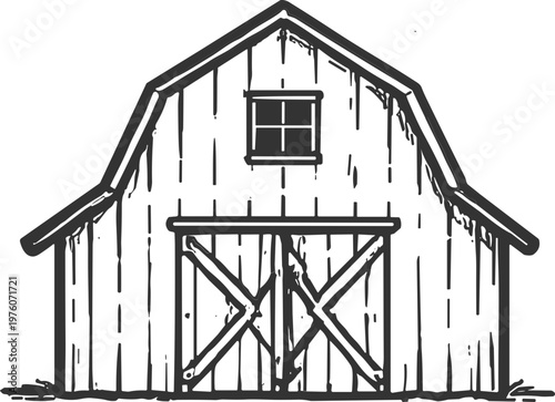 Rustic barn with large double doors and a small window under the gable