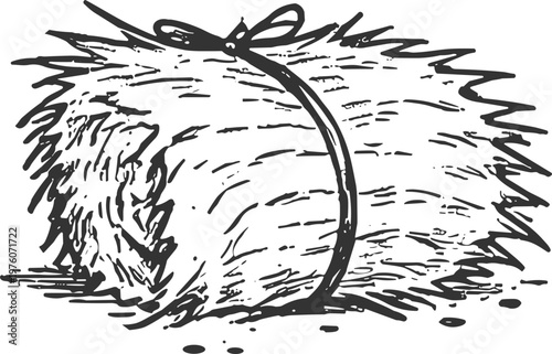 Stylized drawing of a bundled hay bale tied with twine, evoking rural simplicity