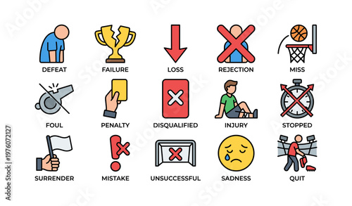 Symbols of defeat and failure: illustrations of rejection, mistakes, and loss